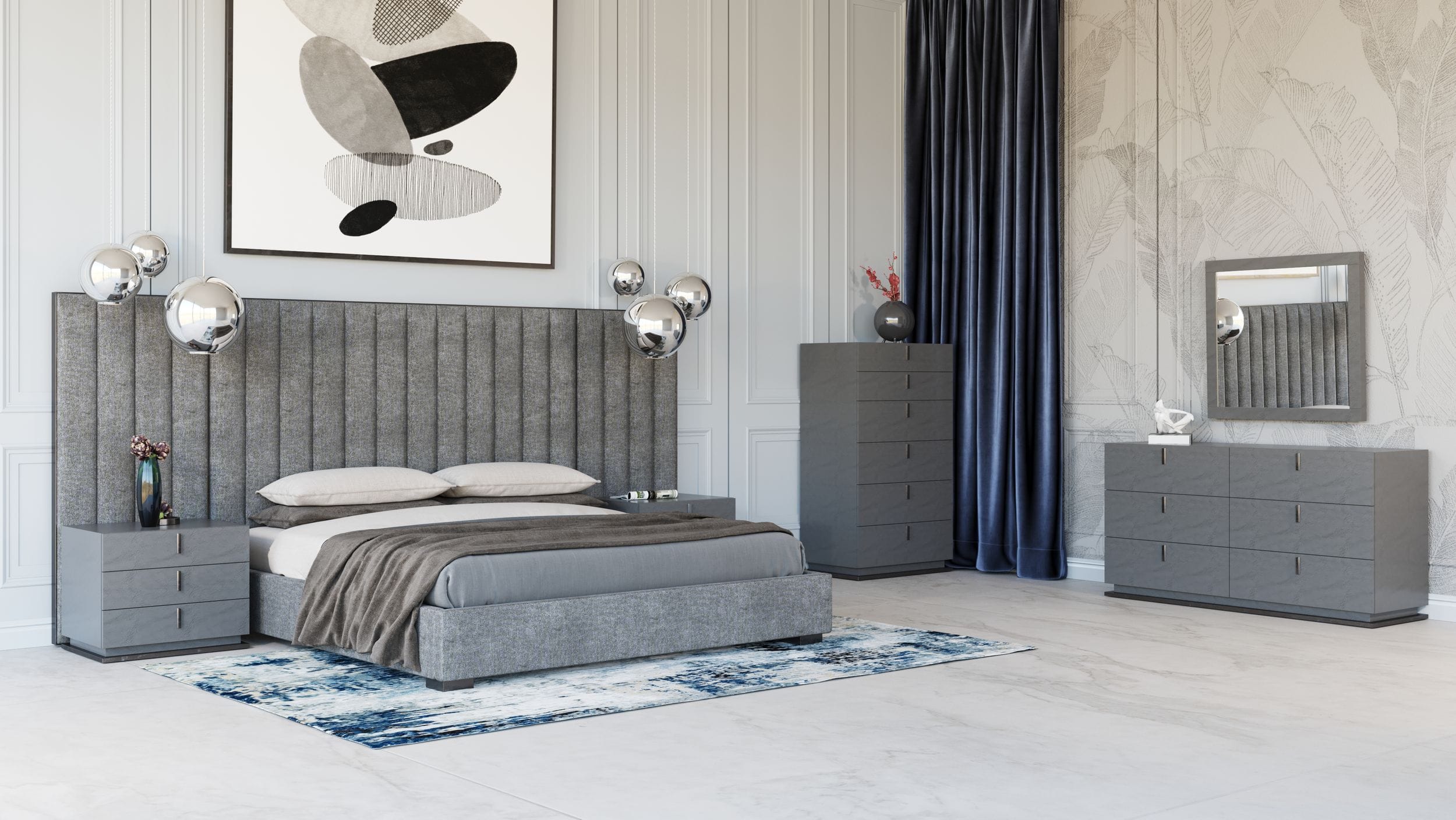 Modrest Buckley - Grey & Black Stainless Steel Bedroom Set-Bedroom Set-VIG-Wall2Wall Furnishings