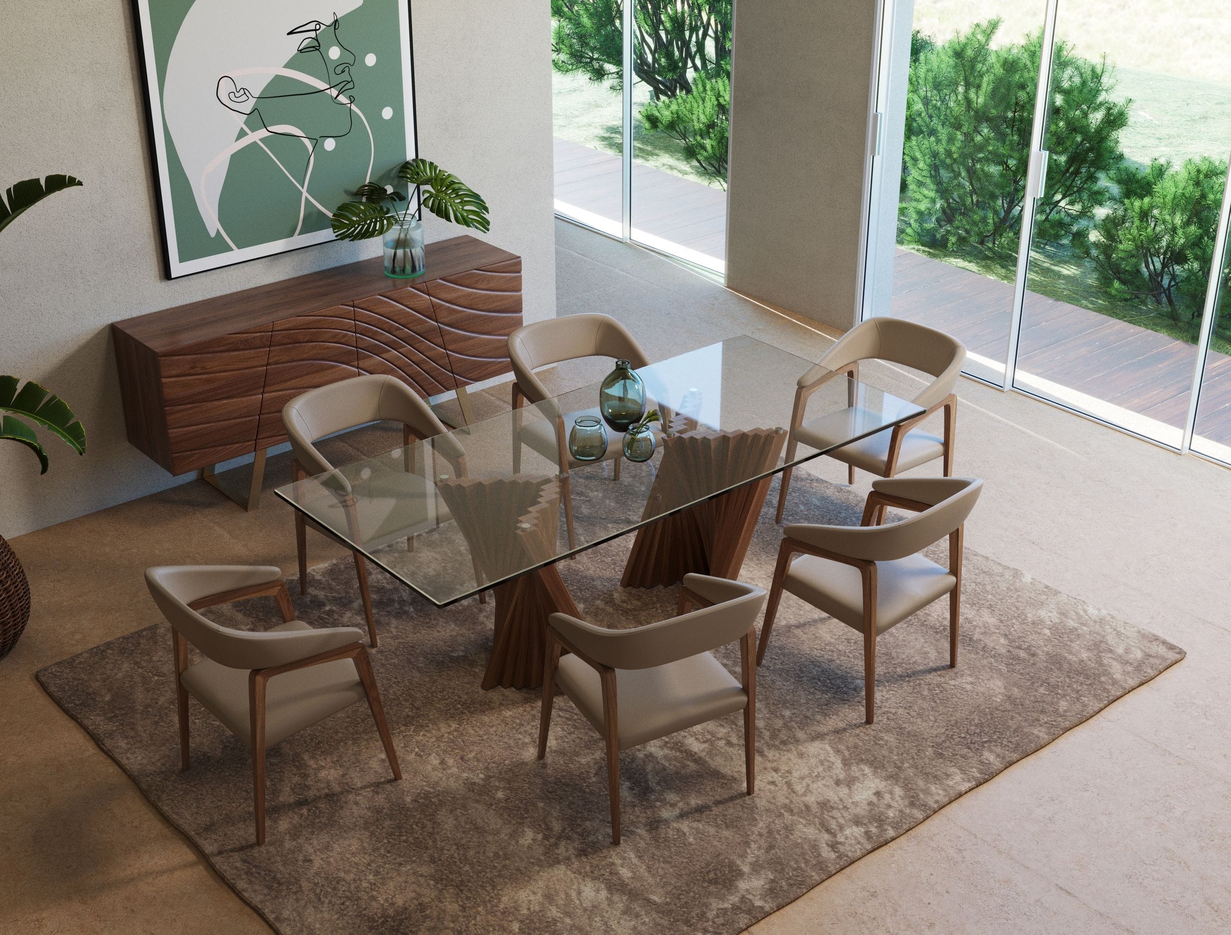 Modrest Corbin Modern Walnut & Glass Dining Table-Dining Table-VIG-Wall2Wall Furnishings