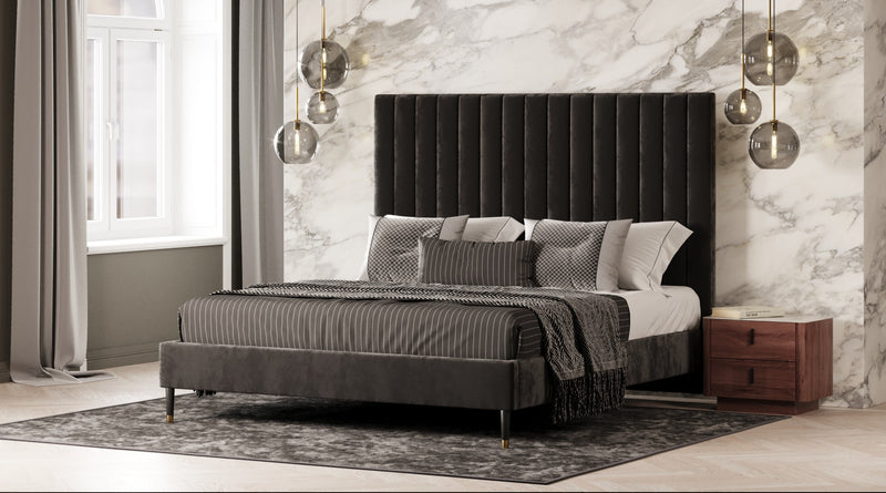 Modrest Hemlock Modern Dark Grey Velvet Bed-Bed-VIG-Wall2Wall Furnishings