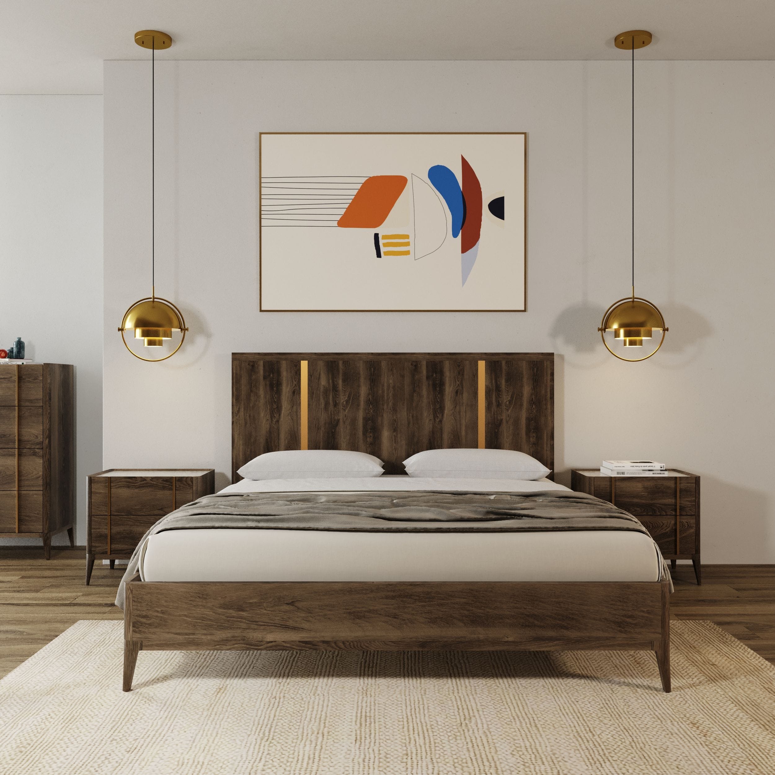 Modrest Oakley - Mid-Century Dark Brown Bed-Bed-VIG-Wall2Wall Furnishings