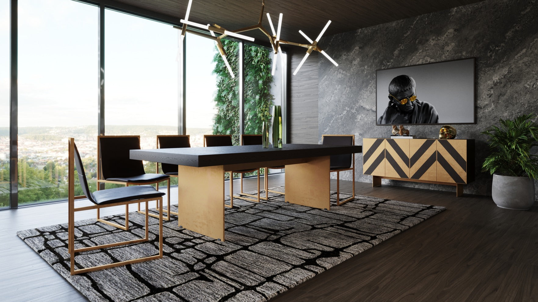 Modrest Perret - Large Glam Black Ash + Brushed Brass Dining Table-Dining table-VIG-Wall2Wall Furnishings