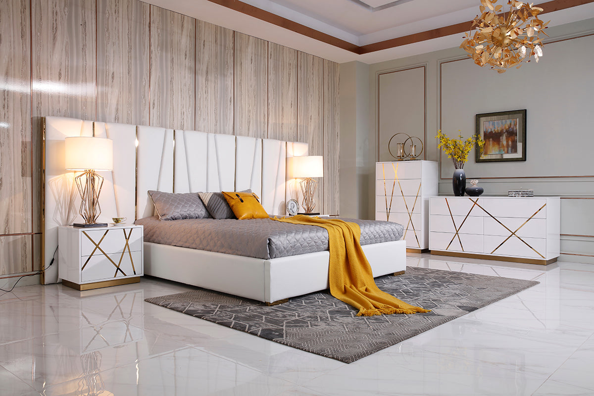 Modrest Nixa Modern White Bonded Leather & Gold Bed-Bed-VIG-Wall2Wall Furnishings