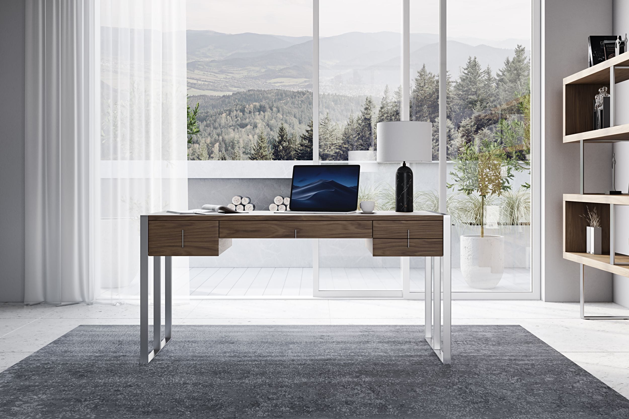 Modrest Orcutt - Modern Walnut & Stainless Steel Desk-Desk-VIG-Wall2Wall Furnishings
