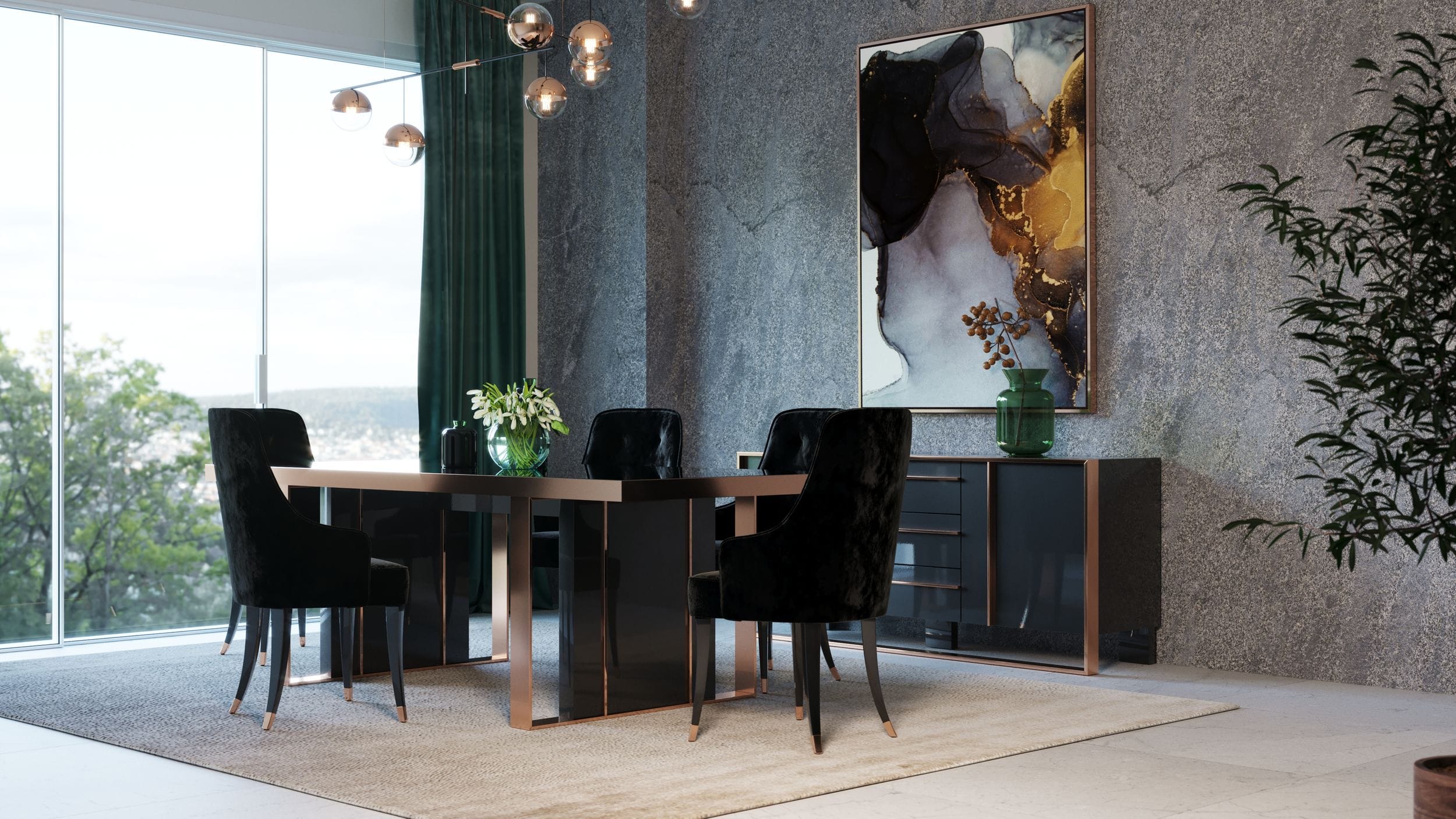 Nova Domus Cartier Modern Black & Rosegold Dining Table-Dining Table-VIG-Wall2Wall Furnishings