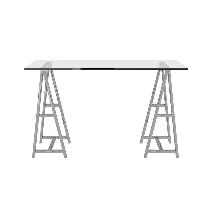 Modrest Ostro - Modern Stainless Steel + Glass Desk-Desk-VIG-Wall2Wall Furnishings