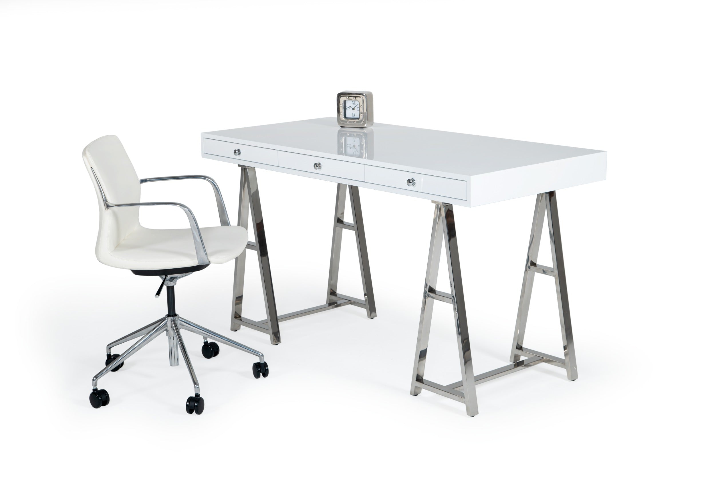 Modrest Ostrow - White + Stainless Steel Desk-Desk-VIG-Wall2Wall Furnishings