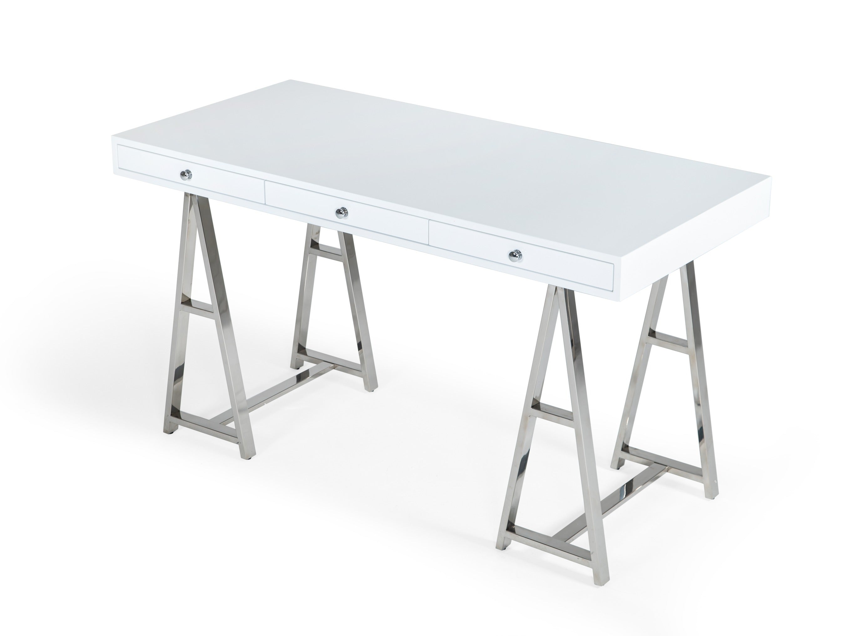Modrest Ostrow - White + Stainless Steel Desk-Desk-VIG-Wall2Wall Furnishings