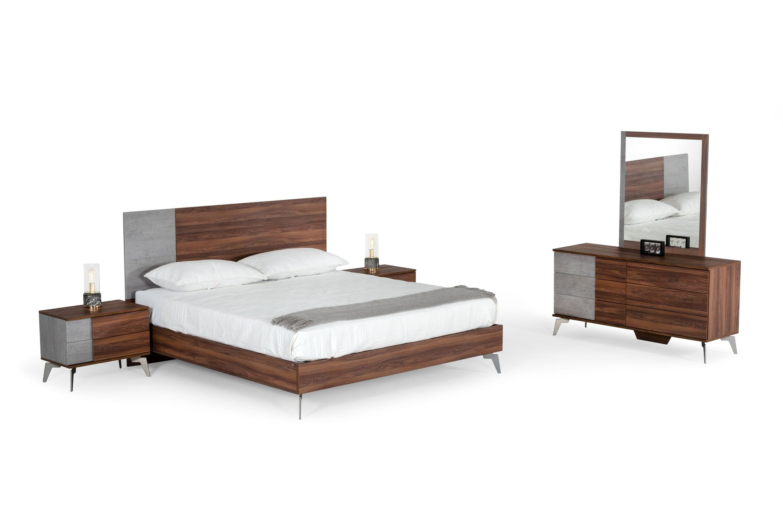 Nova Domus Palermo - Modern Italian Faux Concrete & Walnut Bed-Bed-VIG-Wall2Wall Furnishings