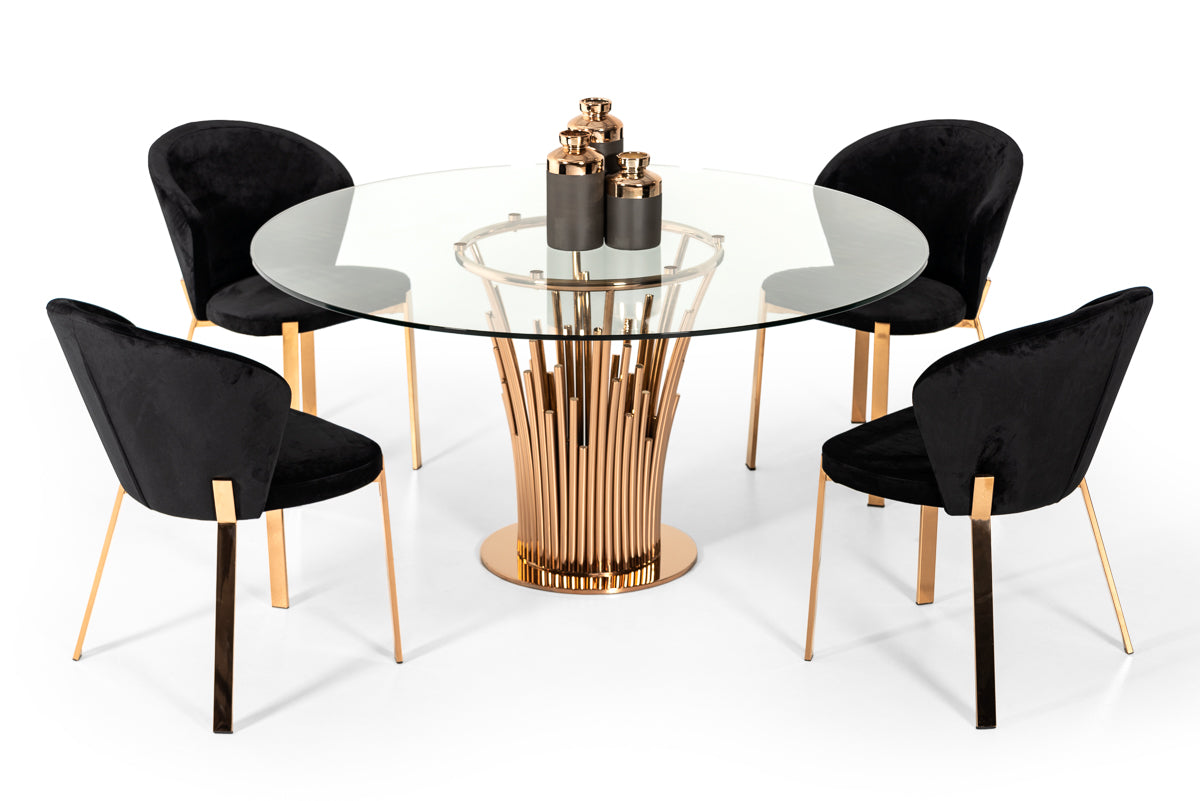 Modrest Paxton Modern Round Glass & Rosegold Dining Table-Dining Table-VIG-Wall2Wall Furnishings