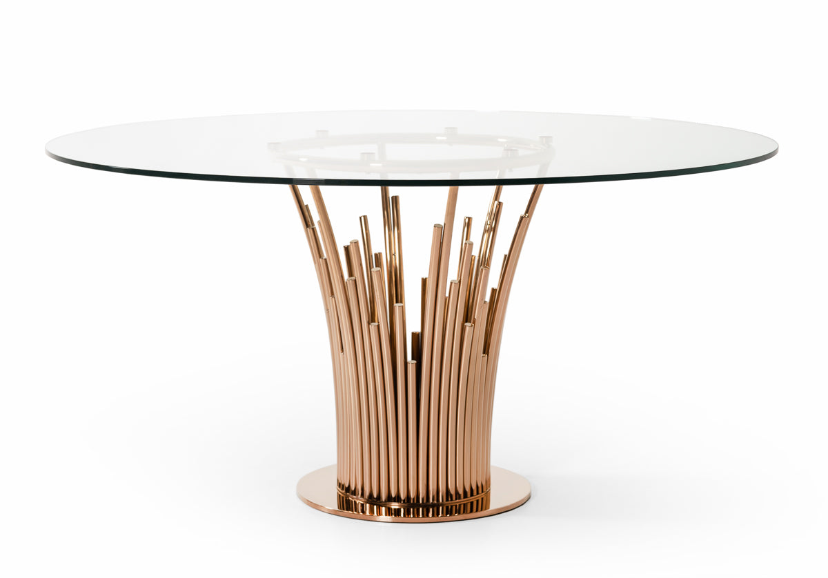 Modrest Paxton Modern Round Glass & Rosegold Dining Table-Dining Table-VIG-Wall2Wall Furnishings