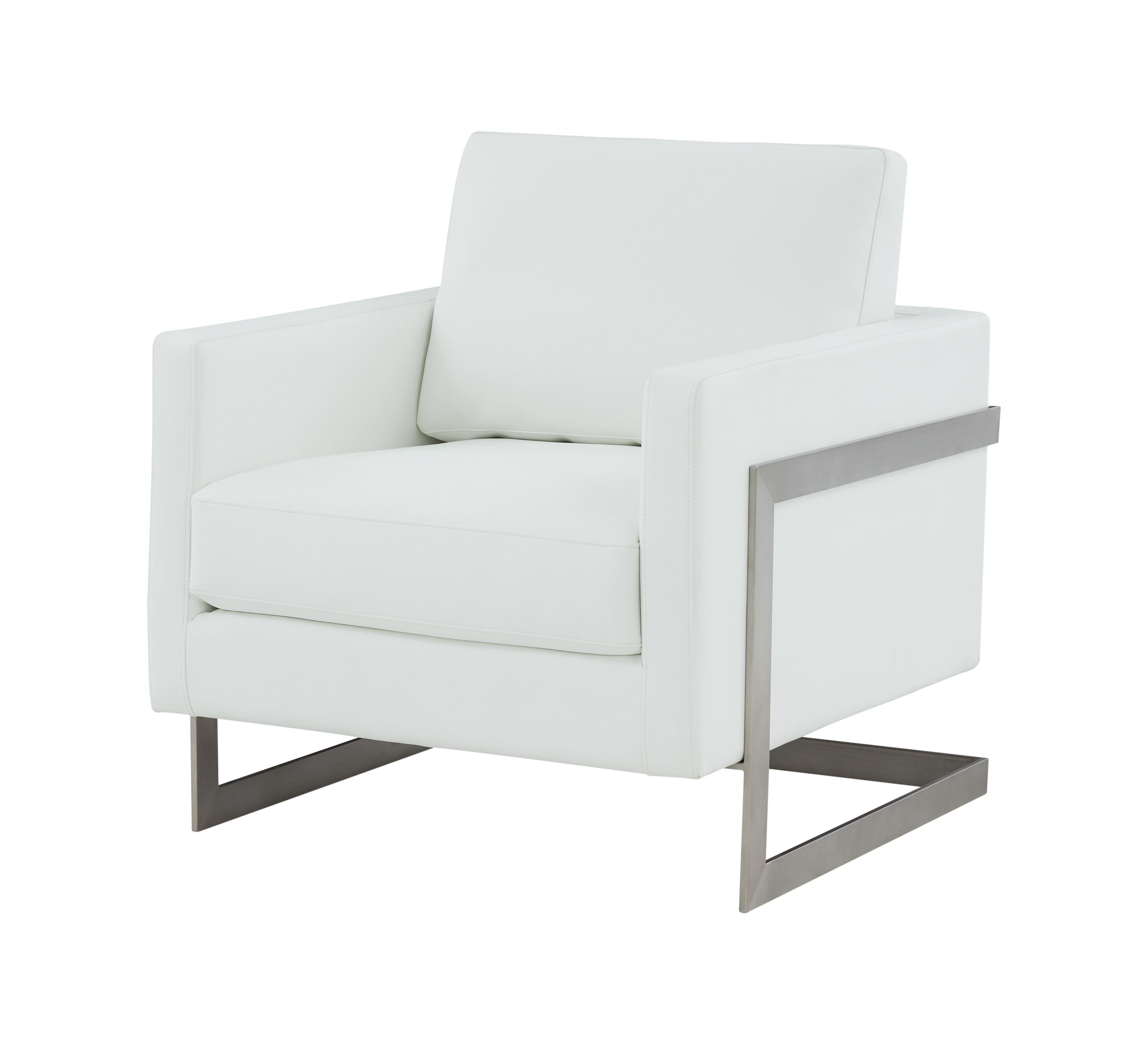 Modrest Prince - Contemporary White Leather + Silver Metal Accent Chair-Accent Chair-VIG-Wall2Wall Furnishings