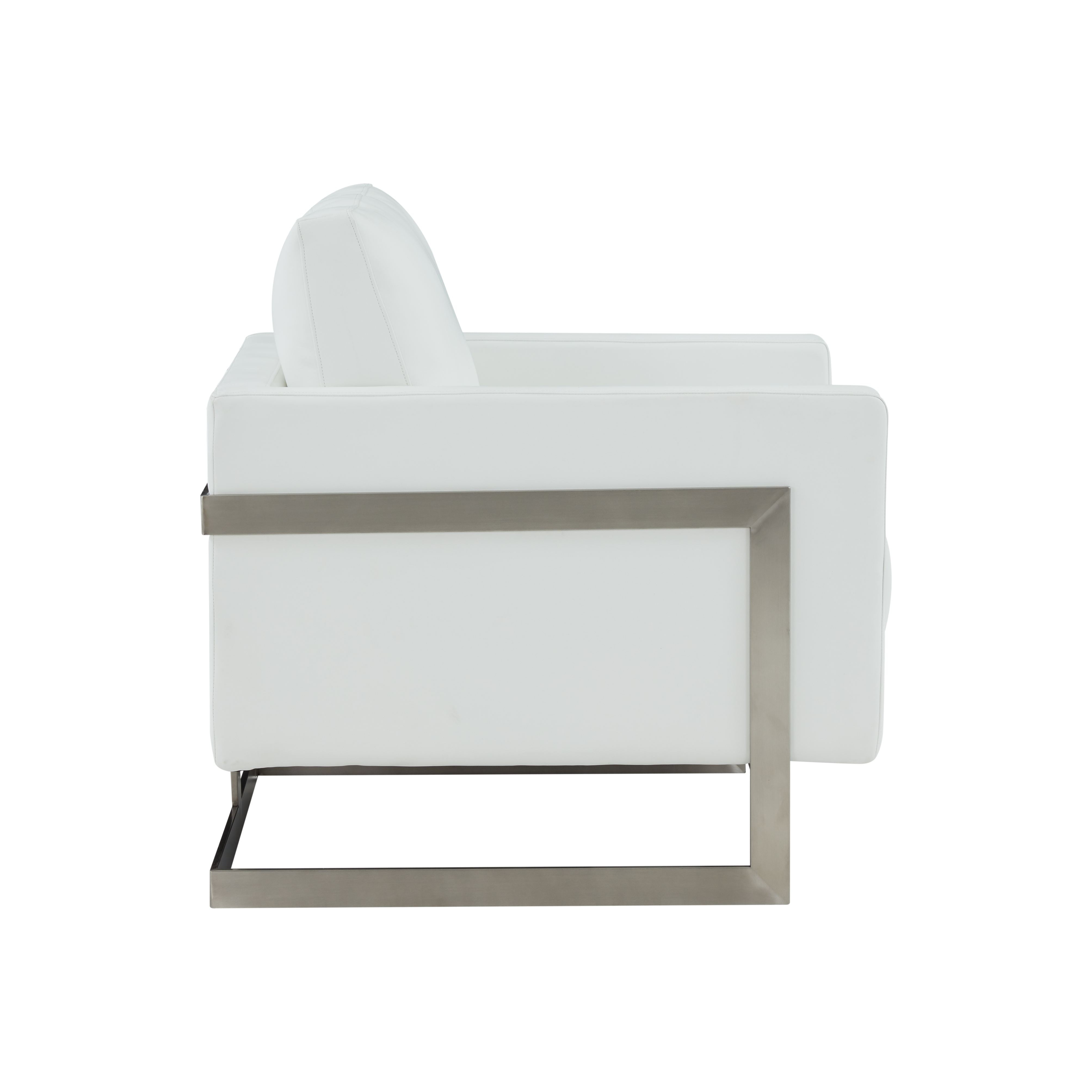 Modrest Prince - Contemporary White Leather + Silver Metal Accent Chair-Accent Chair-VIG-Wall2Wall Furnishings