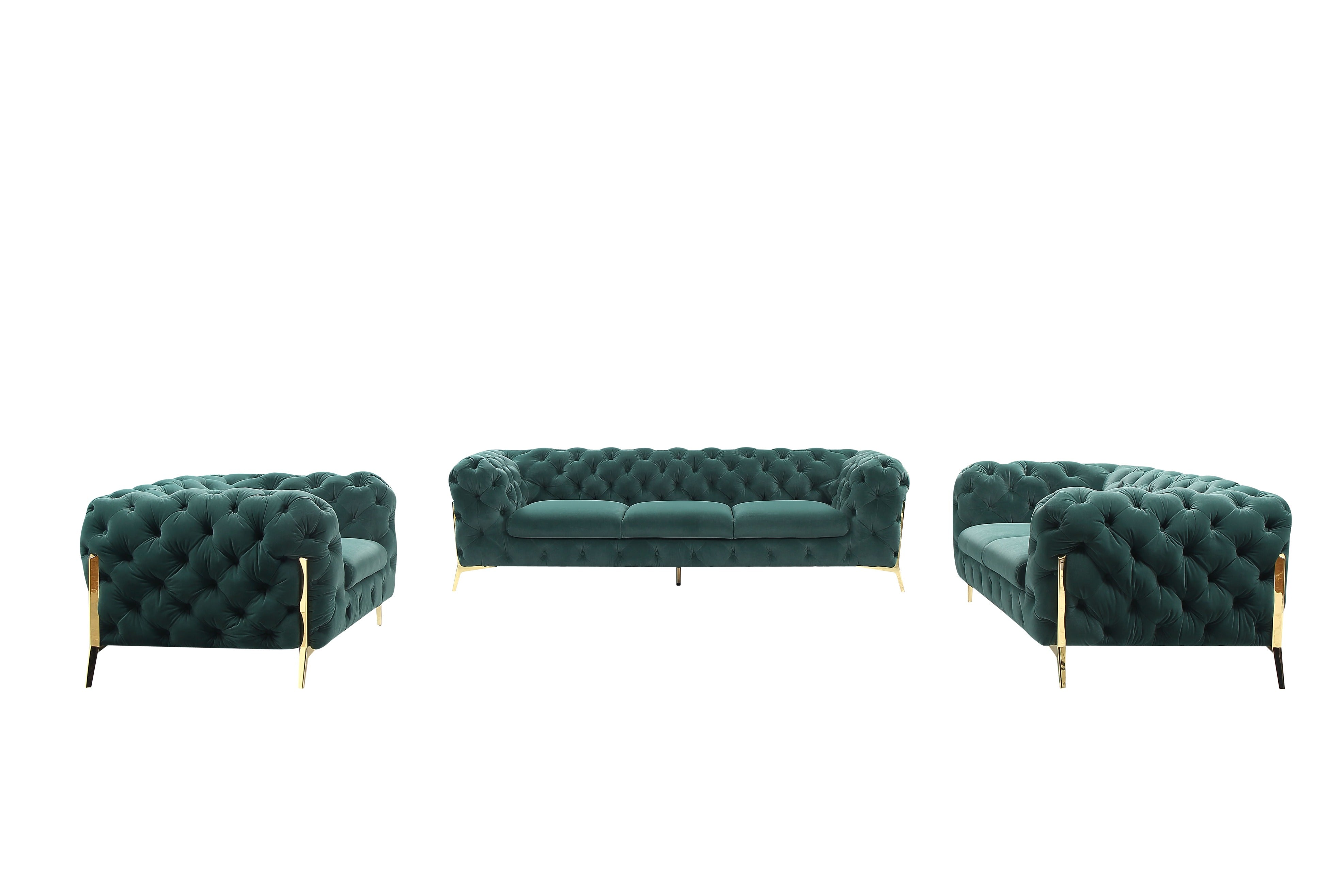 Divani Casa Quincey - Transitional Emerald Green Velvet Sofa Set-Sofa Set-VIG-Wall2Wall Furnishings