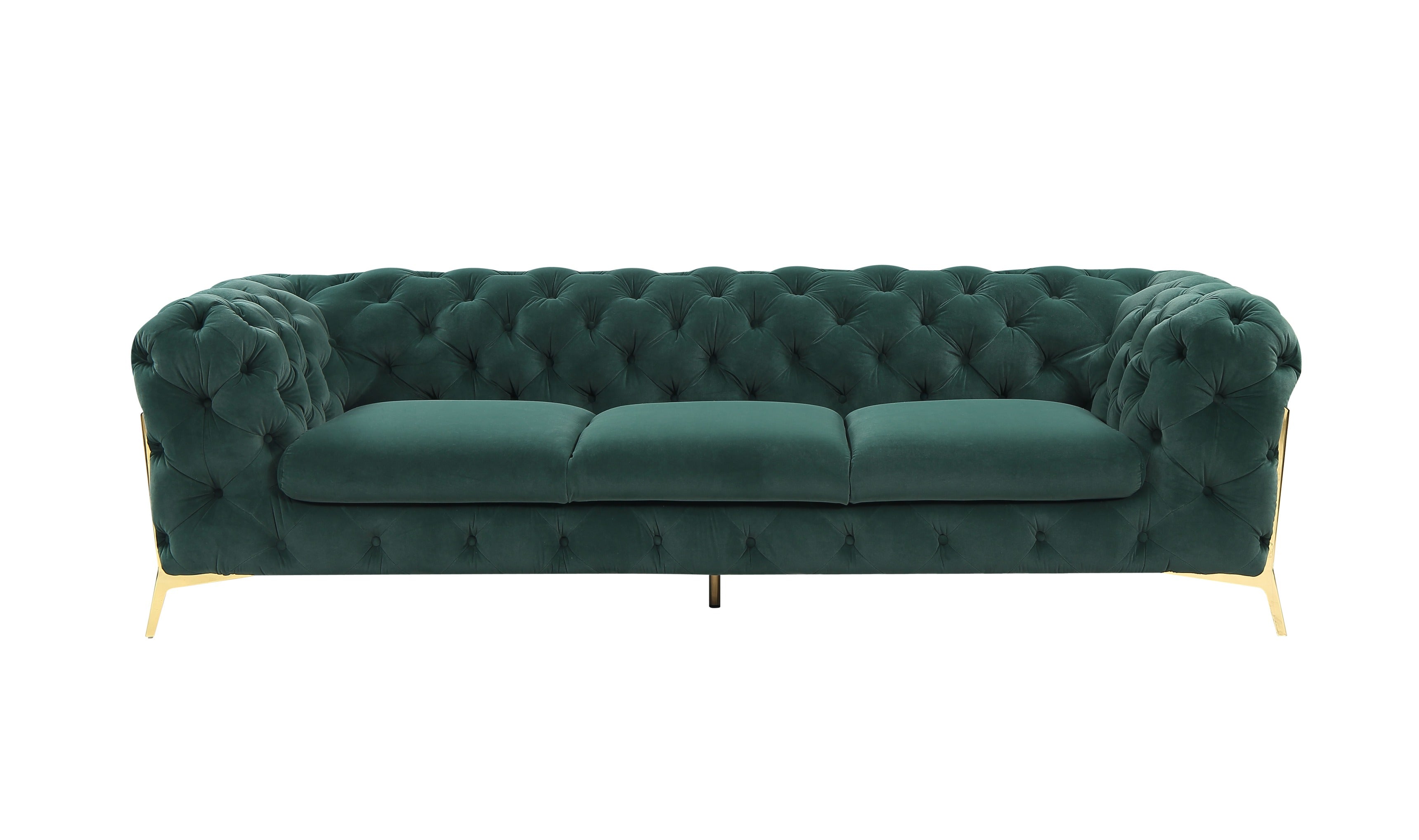 Divani Casa Quincey - Transitional Emerald Green Velvet Sofa-Sofa-VIG-Wall2Wall Furnishings
