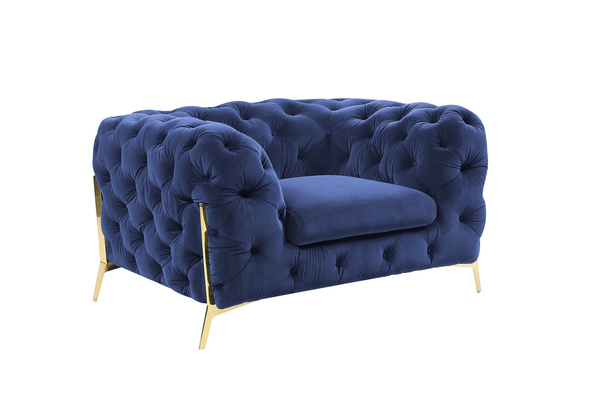 Divani Casa Quincey - Transitional Blue Velvet Chair-Lounge Chair-VIG-Wall2Wall Furnishings