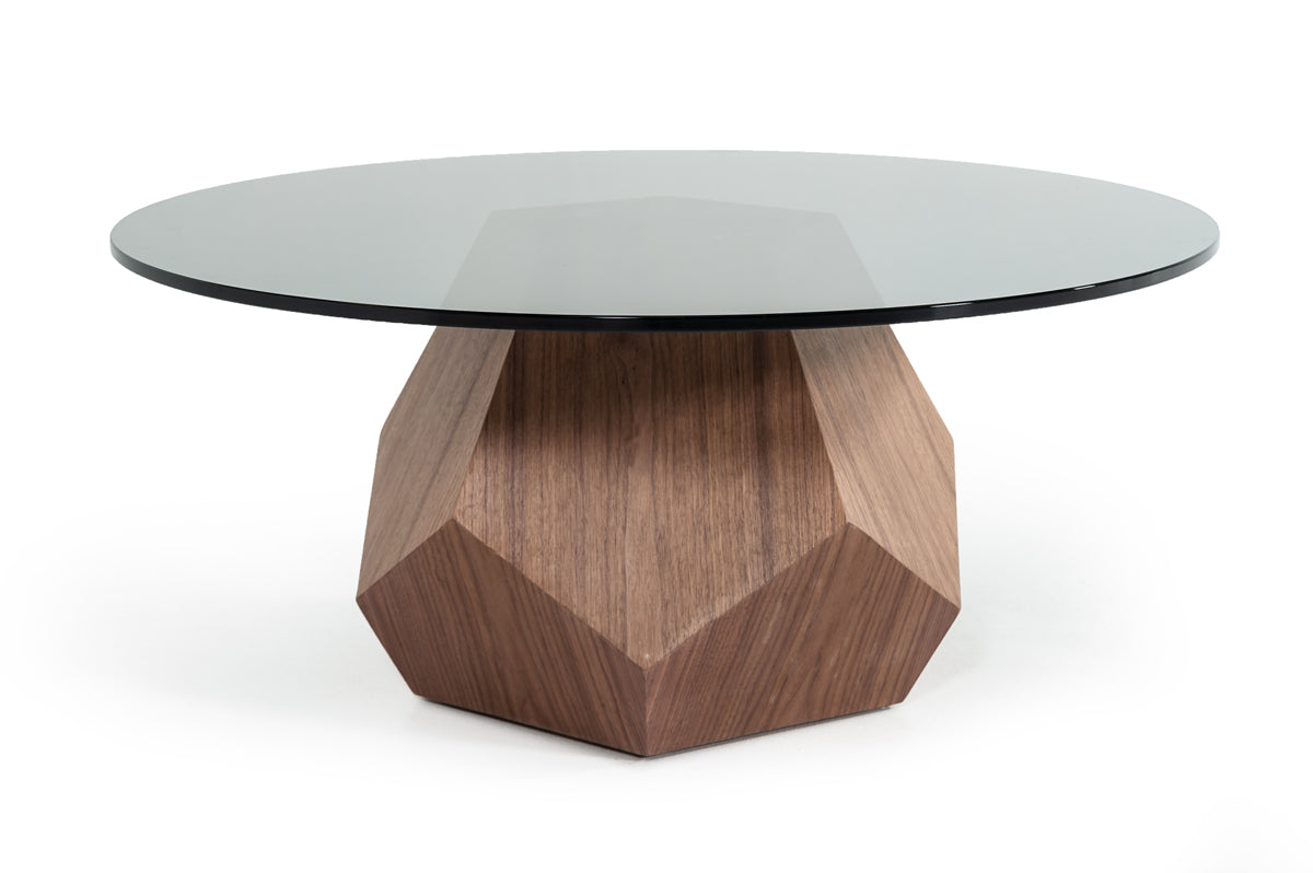 Modrest Rackham Modern Walnut & Smoked Glass Coffee Table-Coffee Table-VIG-Wall2Wall Furnishings