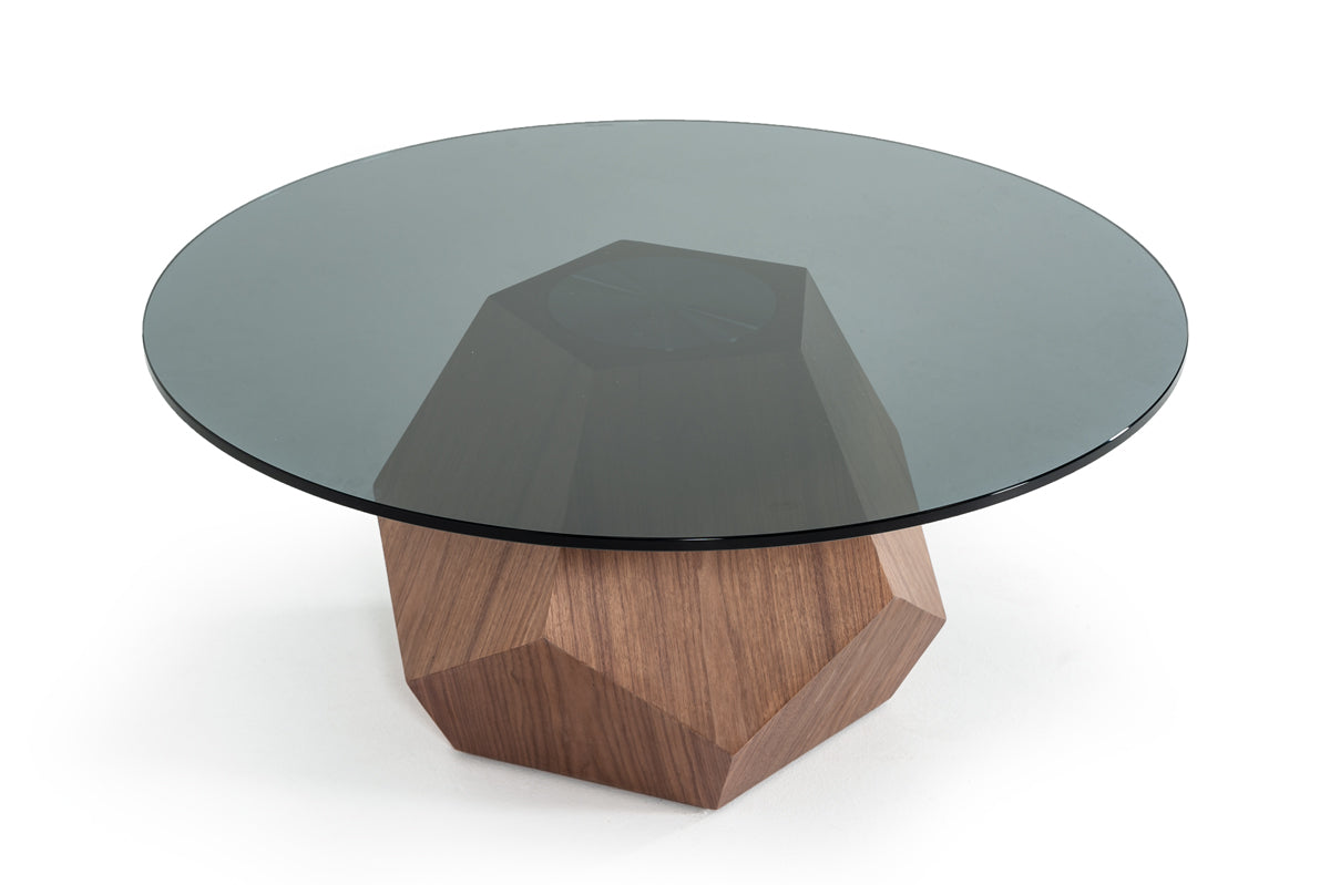 Modrest Rackham Modern Walnut & Smoked Glass Coffee Table-Coffee Table-VIG-Wall2Wall Furnishings