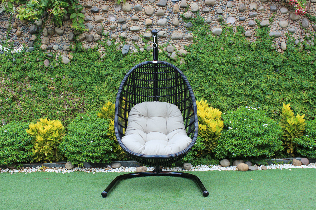 Renava Havana Outdoor Black & Beige Hanging Chair-Outdoor Chair-VIG-Wall2Wall Furnishings