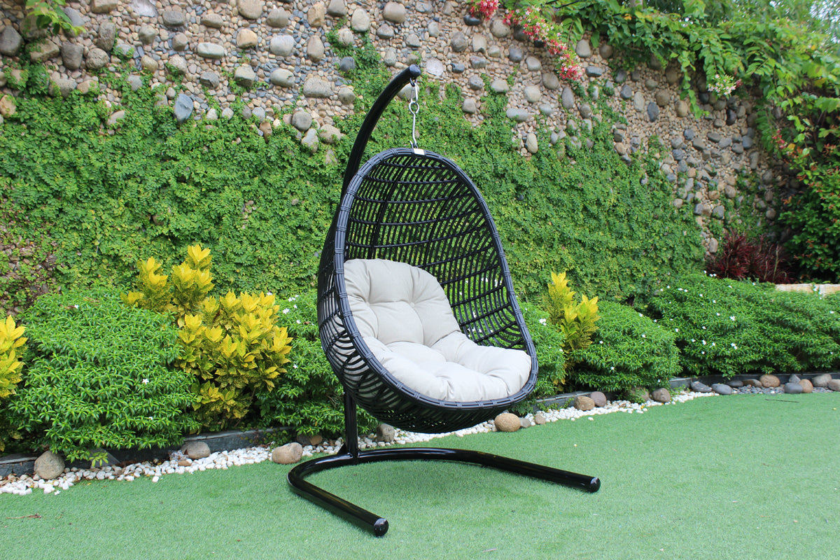 Renava Havana Outdoor Black & Beige Hanging Chair-Outdoor Chair-VIG-Wall2Wall Furnishings