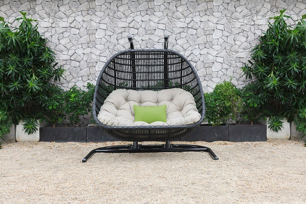 Renava San Juan Outdoor Black & Beige Hanging Chair-Outdoor Chair-VIG-Wall2Wall Furnishings