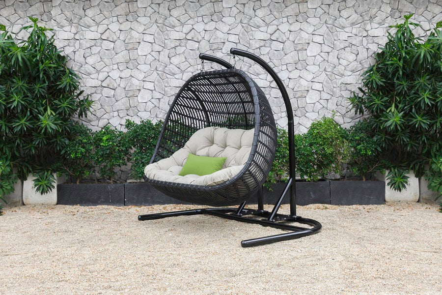 Renava San Juan Outdoor Black & Beige Hanging Chair-Outdoor Chair-VIG-Wall2Wall Furnishings