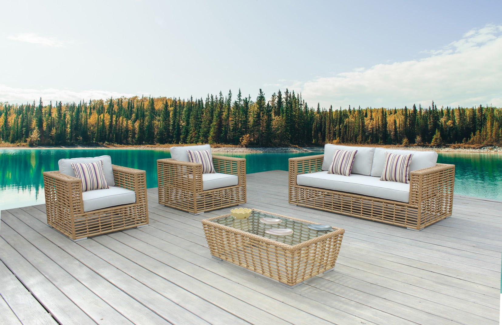 Renava Ko Tao - Outdoor White + Wicker Sofa Set-Outdoor Sofa Set-VIG-Wall2Wall Furnishings