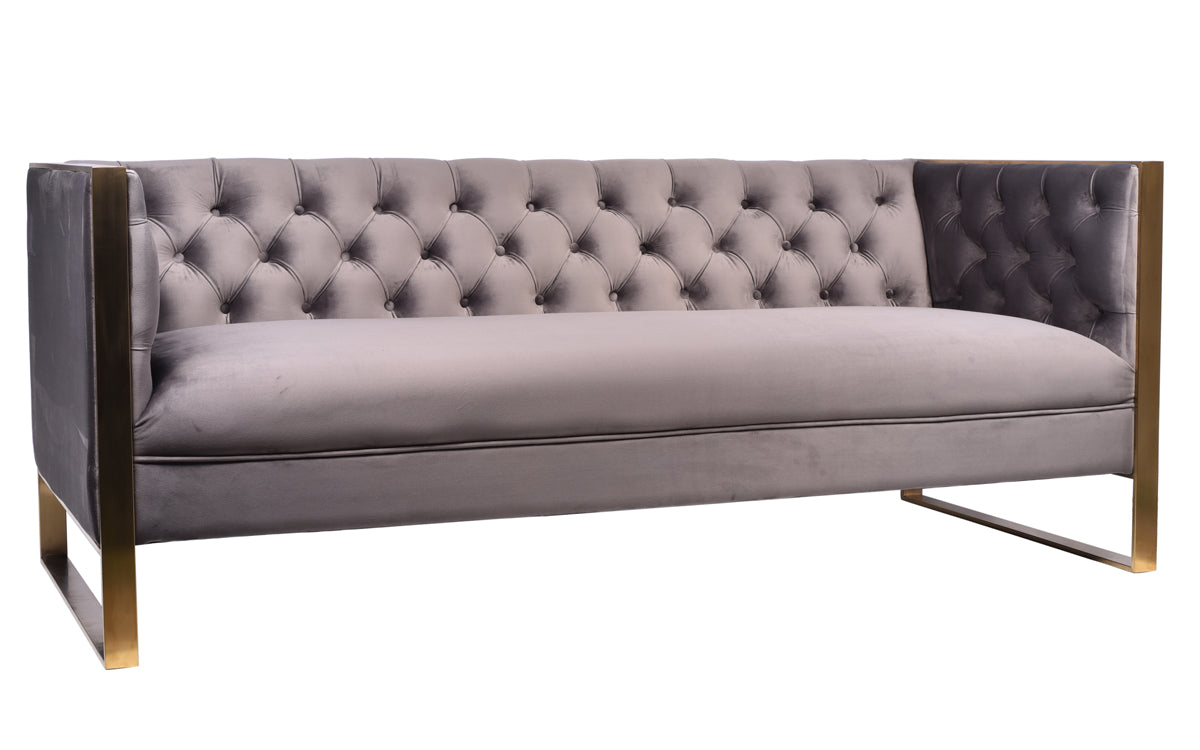 Divani Casa Carlos Modern Grey Velvet & Gold Sofa-Sofa-VIG-Wall2Wall Furnishings
