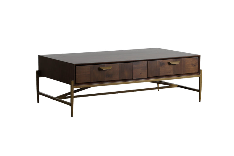 Modrest Shane - Modern Acacia & Brass Coffee Table-Coffee Table-VIG-Wall2Wall Furnishings