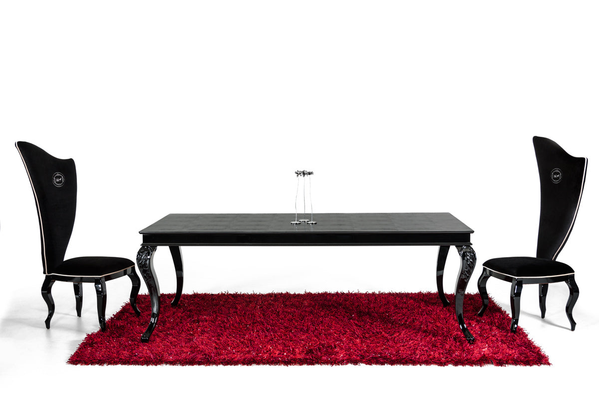 A&X Sovereign Transitional Black Crocodile Dining Table w/ Black Gloss Legs-Dining Table-VIG-Wall2Wall Furnishings