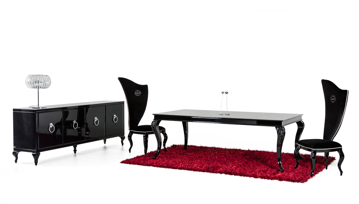 A&X Sovereign Transitional Black Crocodile Dining Table w/ Black Gloss Legs-Dining Table-VIG-Wall2Wall Furnishings
