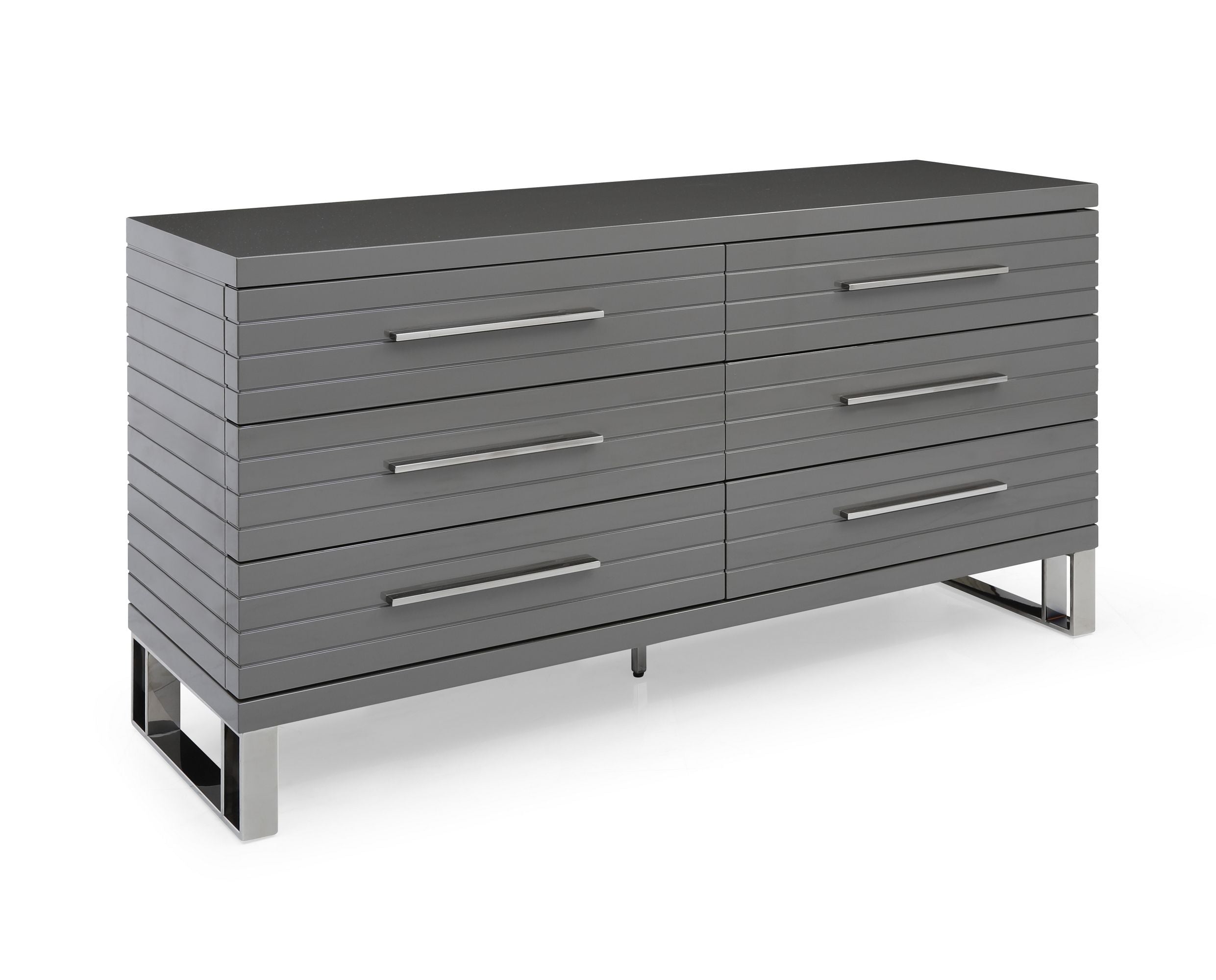 Modrest Splendor - Grey High Gloss Slatted Dresser-Dresser-VIG-Wall2Wall Furnishings