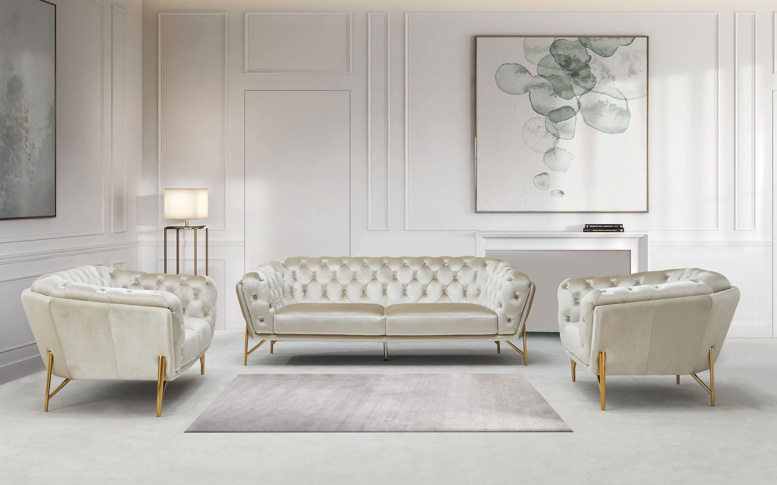Divani Casa Stella - Transitional Beige Velvet Sofa Set-Sofa Set-VIG-Wall2Wall Furnishings