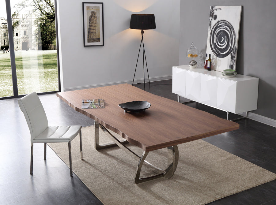 Modrest Addy Modern Walnut & Stainless Steel Dining Table-Dining Table-VIG-Wall2Wall Furnishings