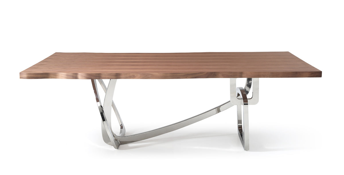 Modrest Addy Modern Walnut & Stainless Steel Dining Table-Dining Table-VIG-Wall2Wall Furnishings