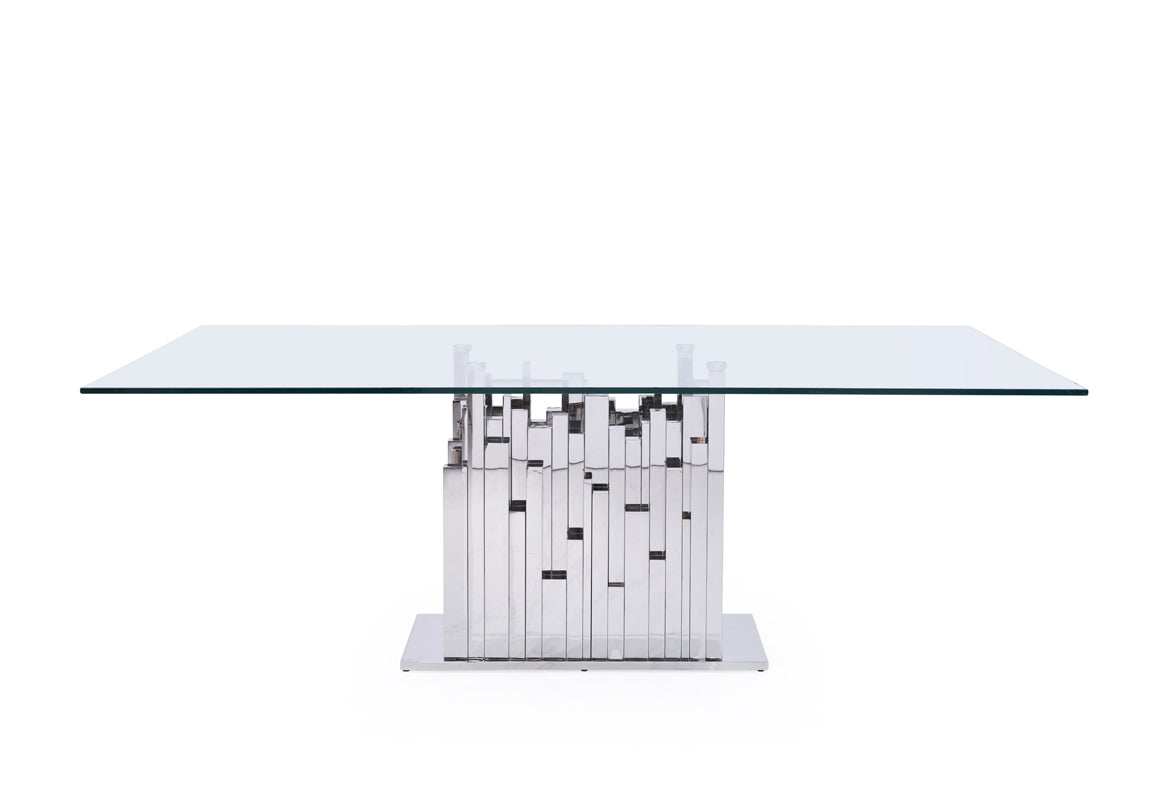 Modrest Edwin Modern Glass & Stainless Steel Dining Table-Dining Table-VIG-Wall2Wall Furnishings