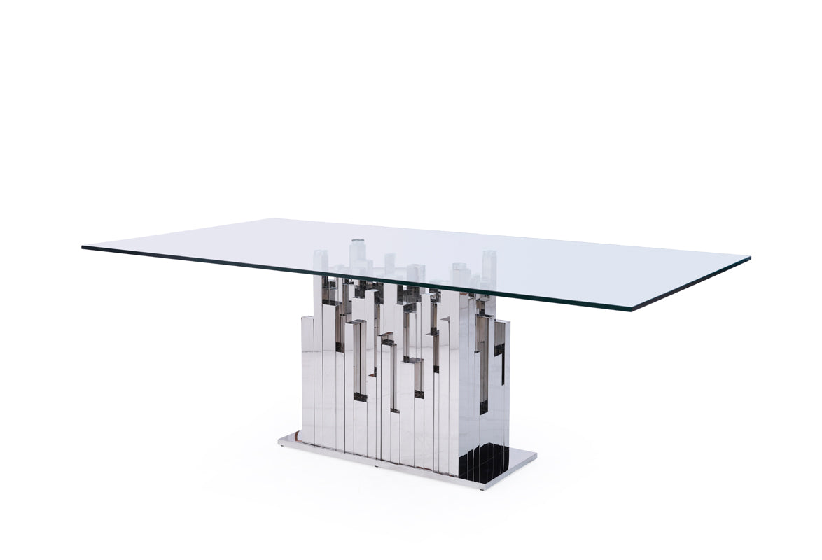 Modrest Edwin Modern Glass & Stainless Steel Dining Table-Dining Table-VIG-Wall2Wall Furnishings