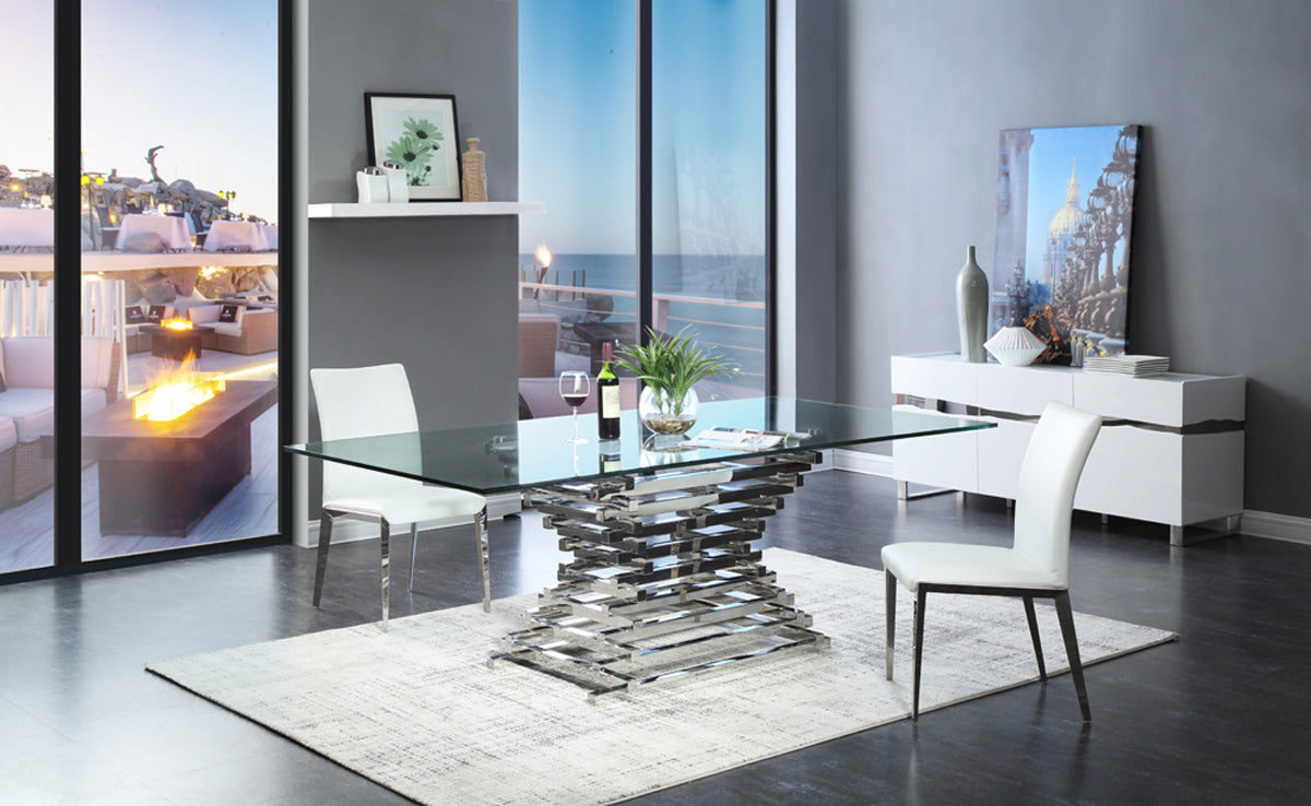 Modrest Crawford Modern Rectangular Glass Dining Table-Dining Table-VIG-Wall2Wall Furnishings