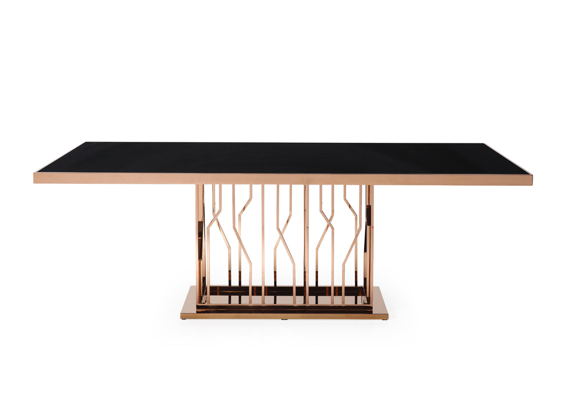 Modrest Marston Modern Black Glass & Rosegold Dining Table-Dining Table-VIG-Wall2Wall Furnishings