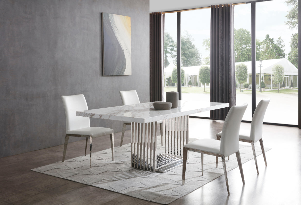 Modrest Kingsley Modern Marble & Stainless Steel Dining Table-Dining Table-VIG-Wall2Wall Furnishings
