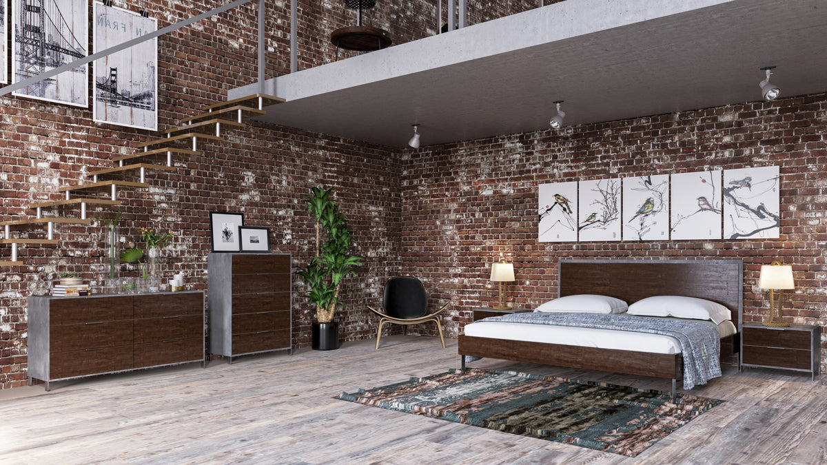 Nova Domus Conner Modern Dark Walnut & Faux Concrete Bedroom Set-Bedroom Set-VIG-Wall2Wall Furnishings