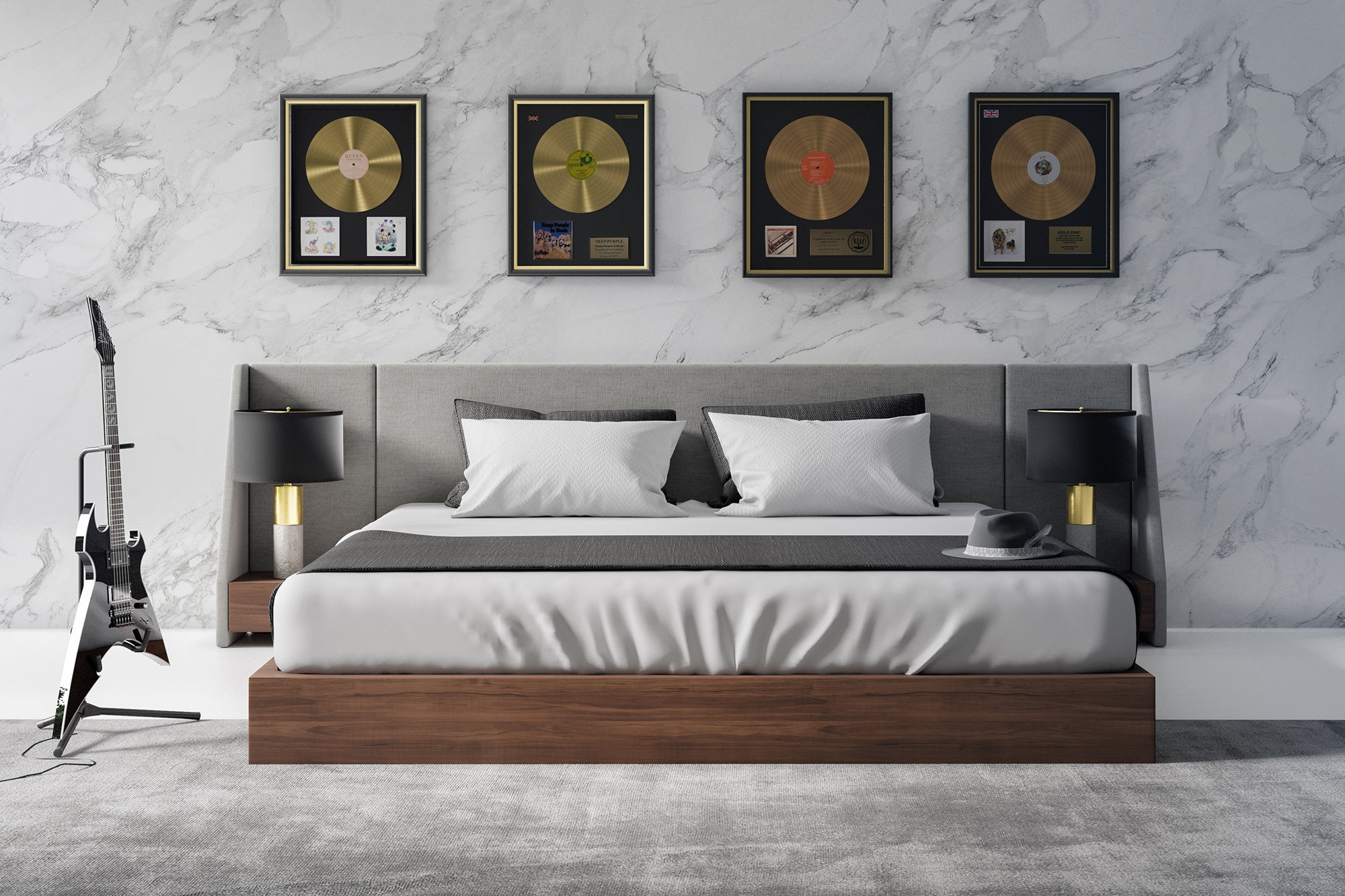 Nova Domus Janice - Modern Grey Fabric and Walnut Bed and Nightstands-Bed-VIG-Wall2Wall Furnishings