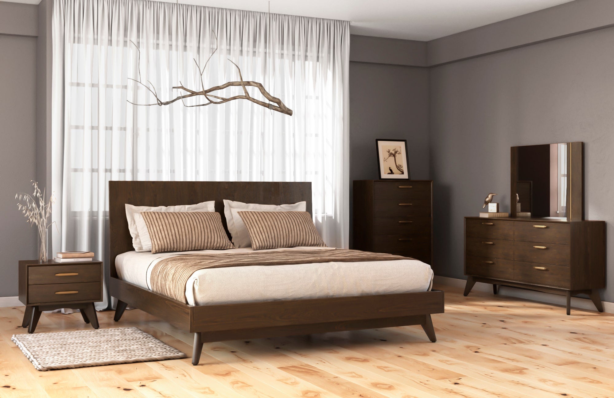Modrest Novak Modern Dark Oak Bed-Bed-VIG-Wall2Wall Furnishings