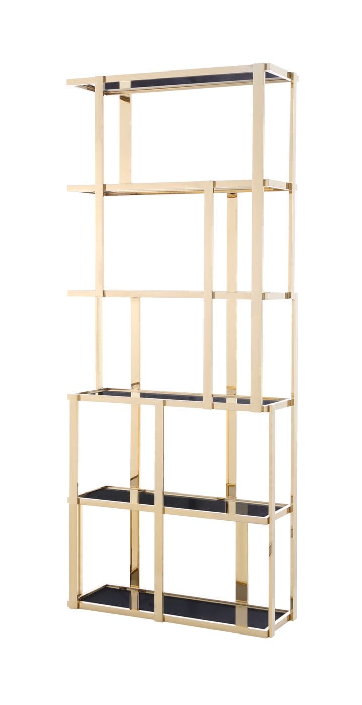 Modrest Tipton - Modern Grey Glass & Gold Bookshelf-Shelf Unit-VIG-Wall2Wall Furnishings